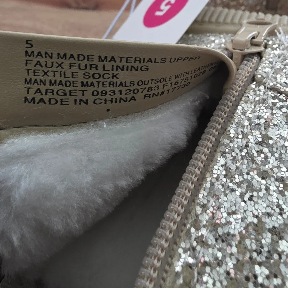 Cat & Jack Glitter Ankle Boots Toddler 5 Gold New Faux Fur Lined Zipper